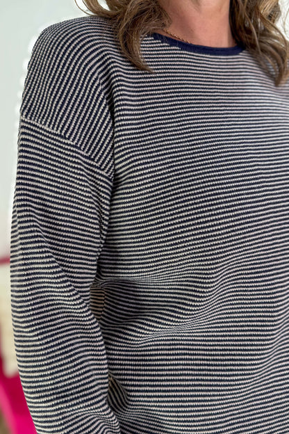 Dark Navy Waffle Stripe Sweater details