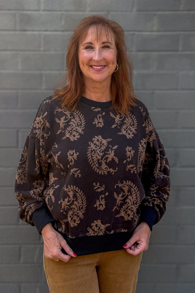 Brown Paisley French Terry Top