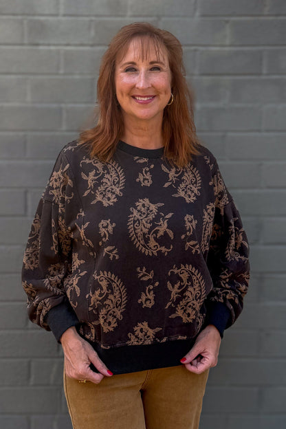 Brown Paisley French Terry Top
