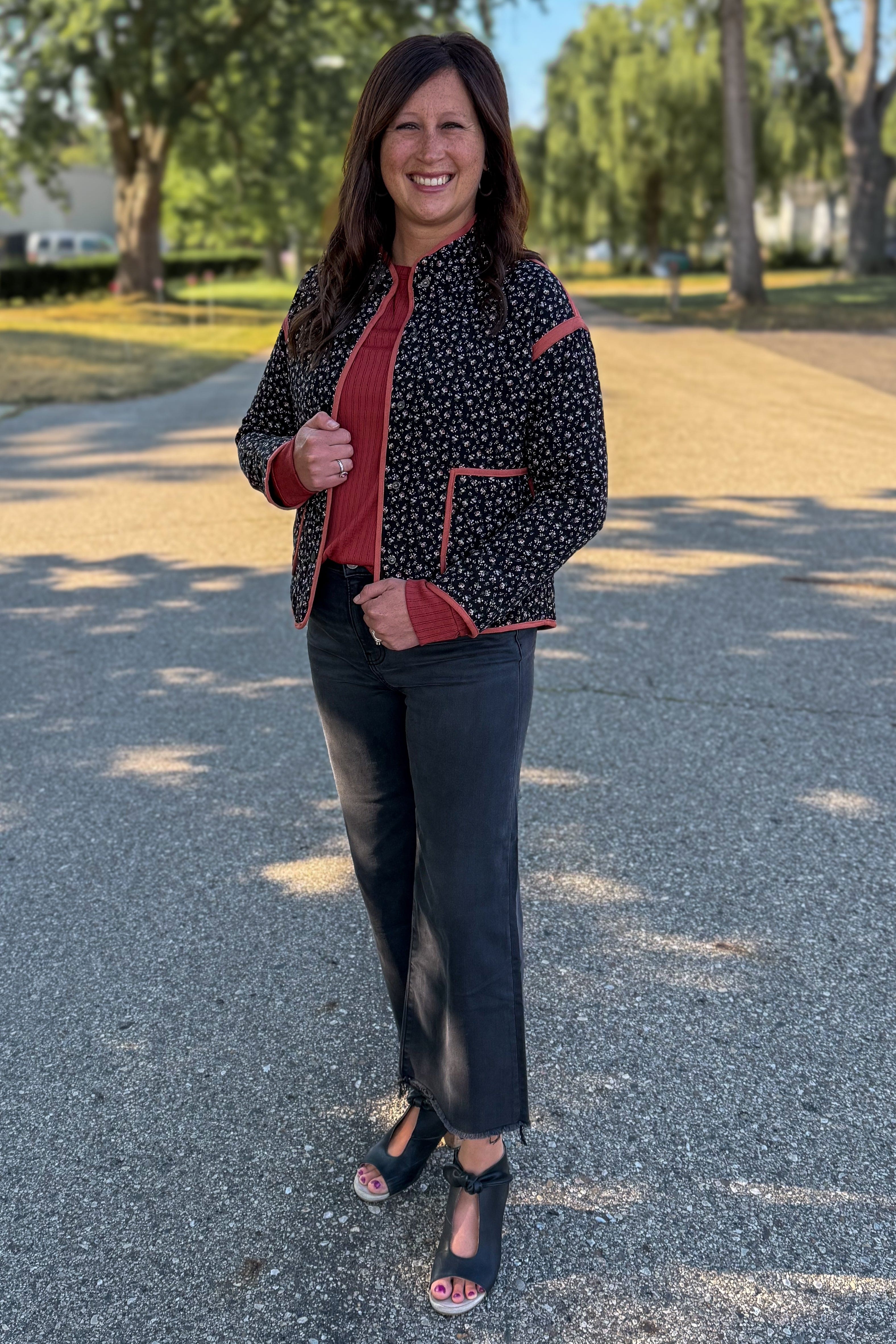 Black Polar Collar Quilted Jacket styled