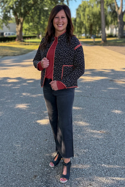 Black Polar Collar Quilted Jacket styled