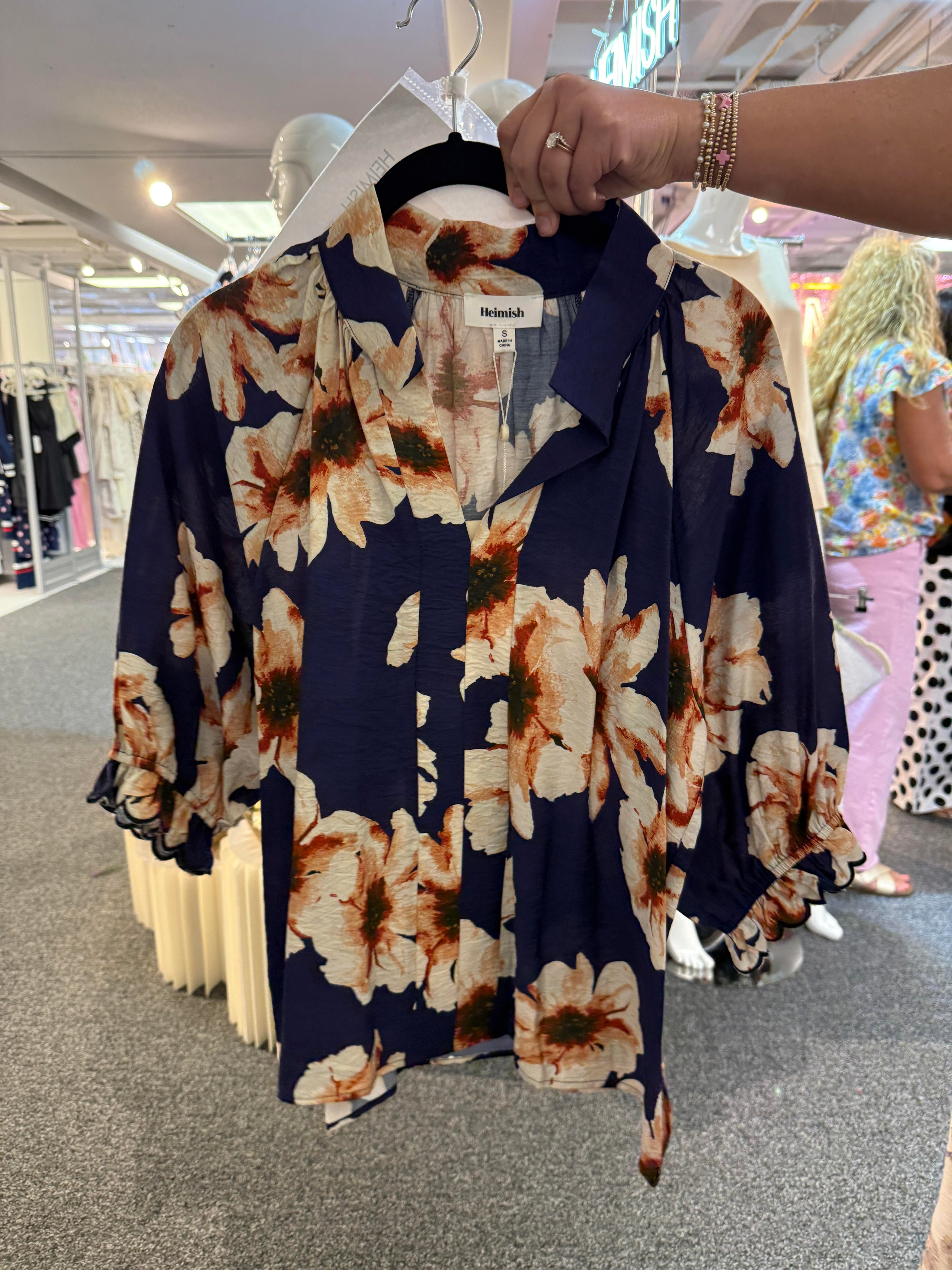 Denim Water Color Floral Blouse