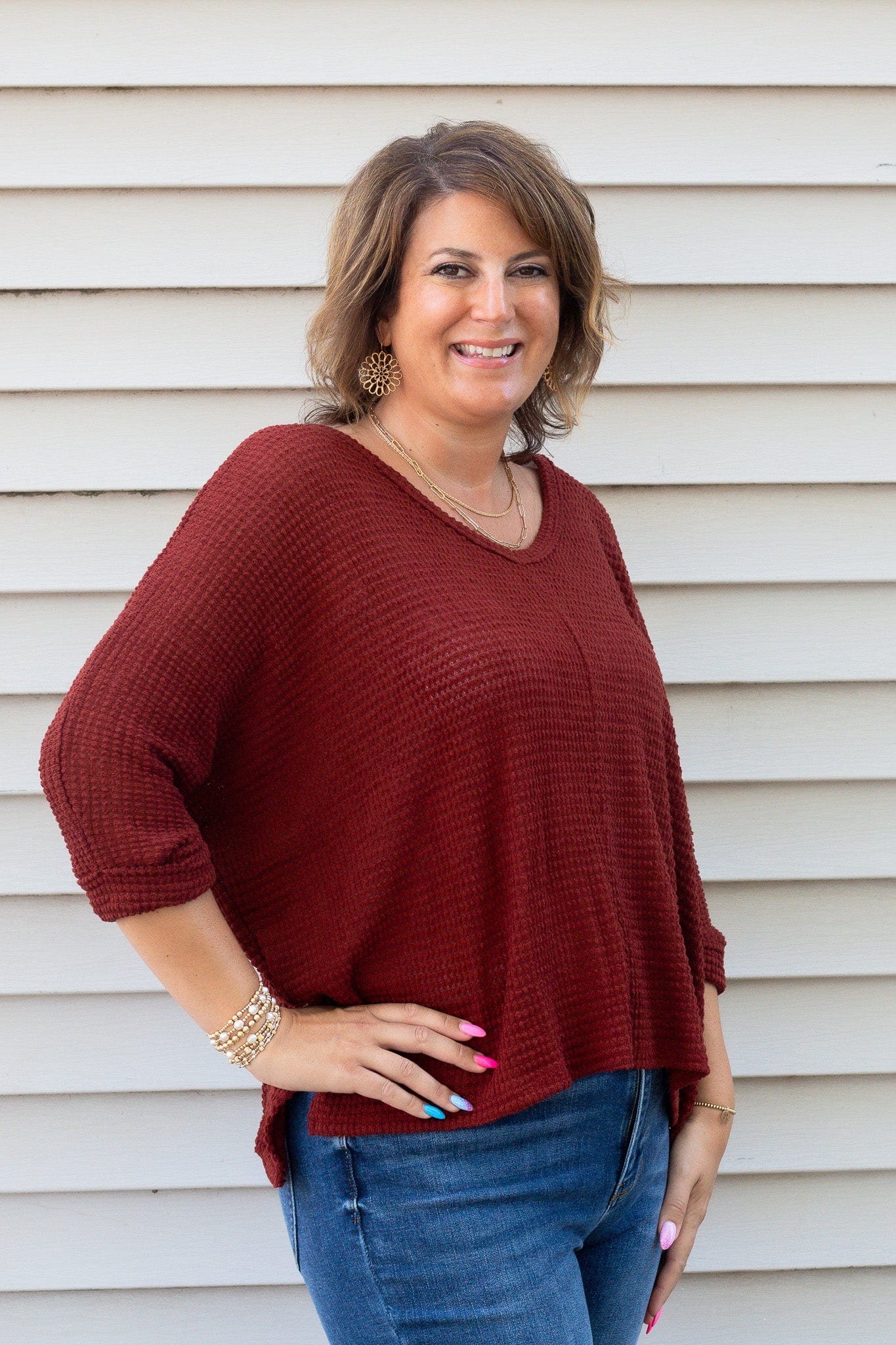 Rust VNeck Jacquard Sweater