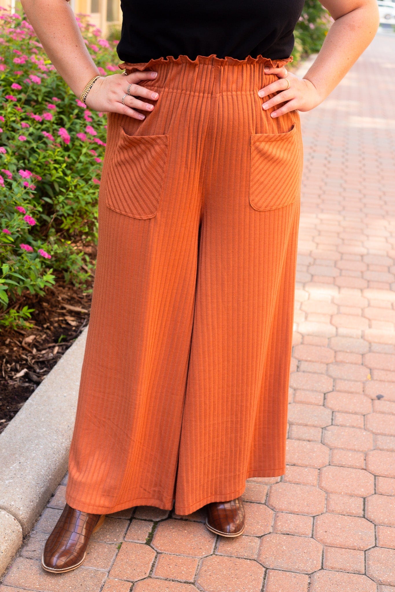 Camel Textured Stripe Pant