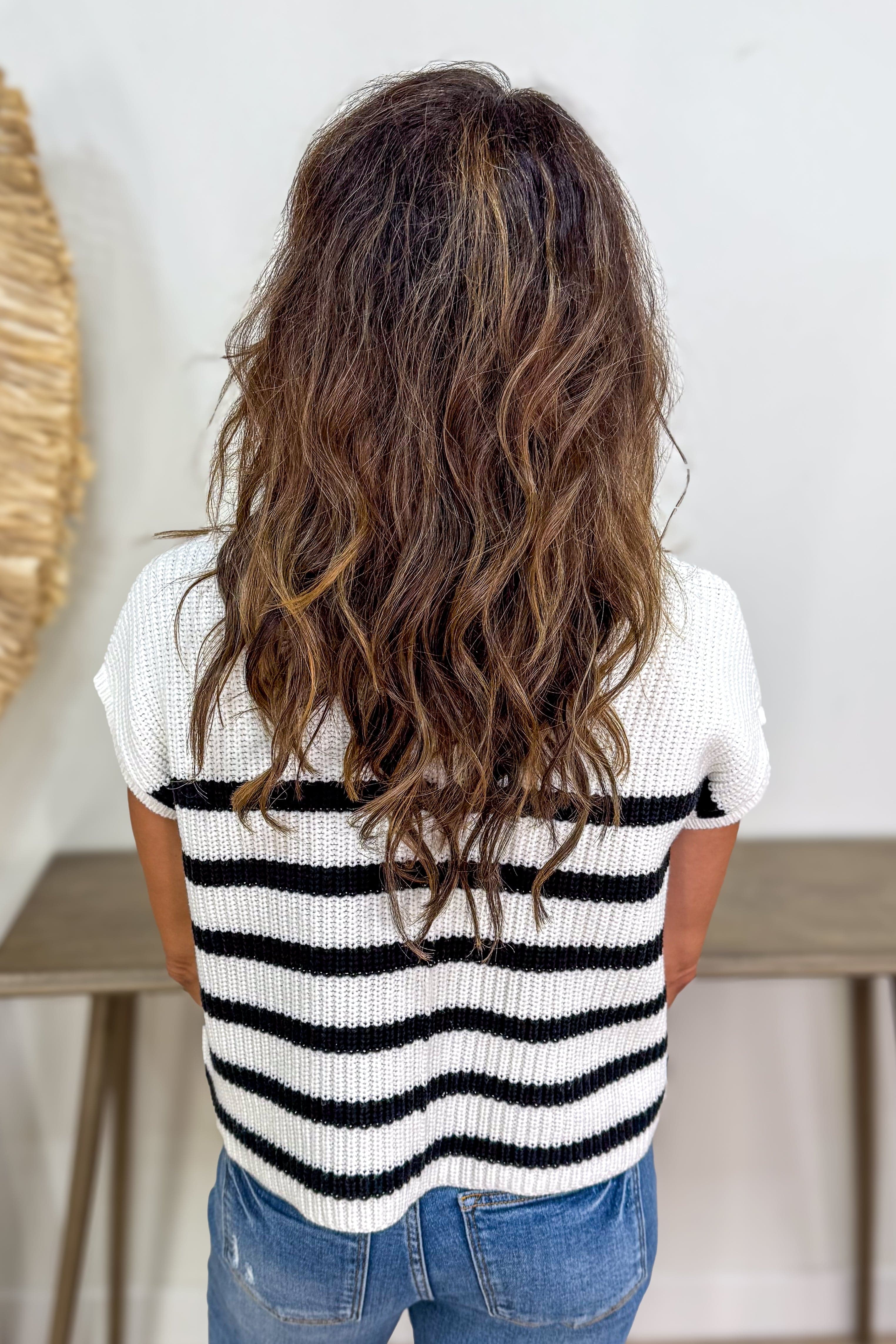 Ivory Stripe Short Sleeve Sweater back