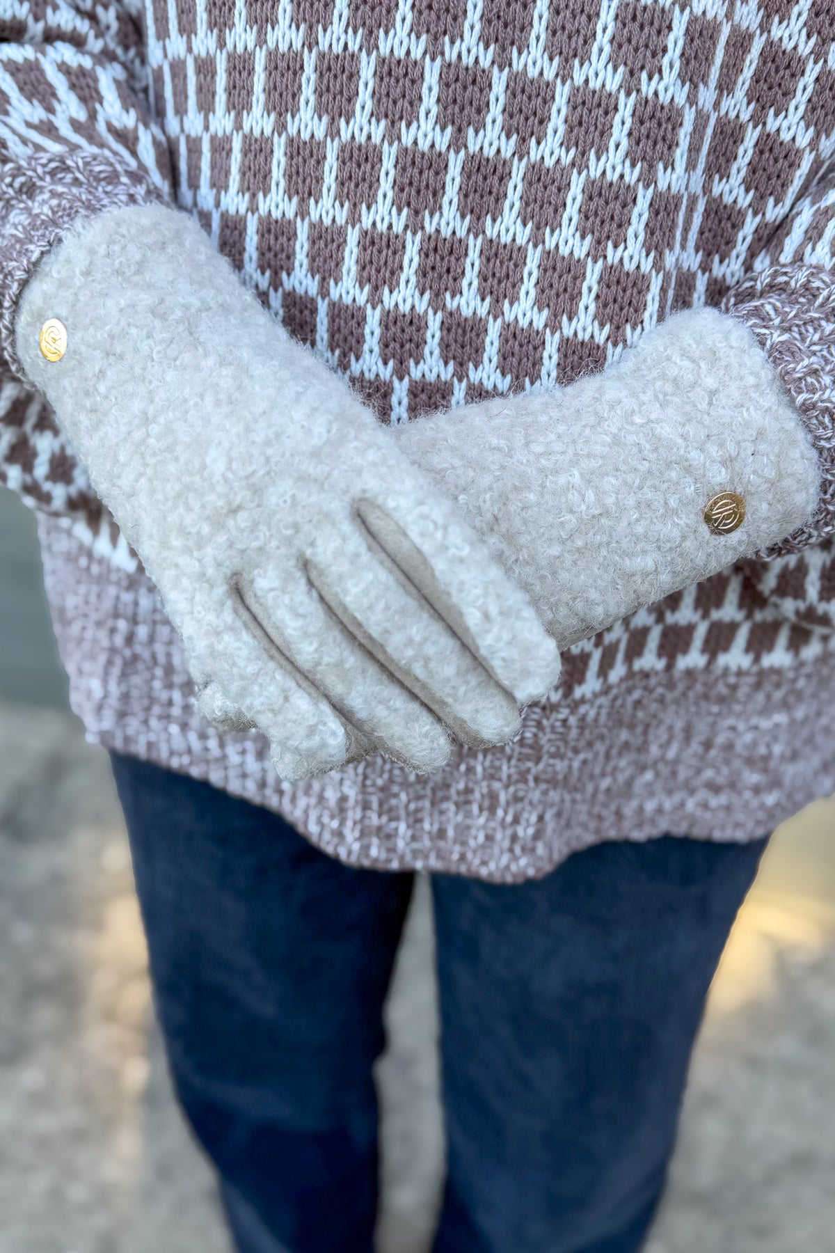 Beige Heathered Bouclé Gloves
