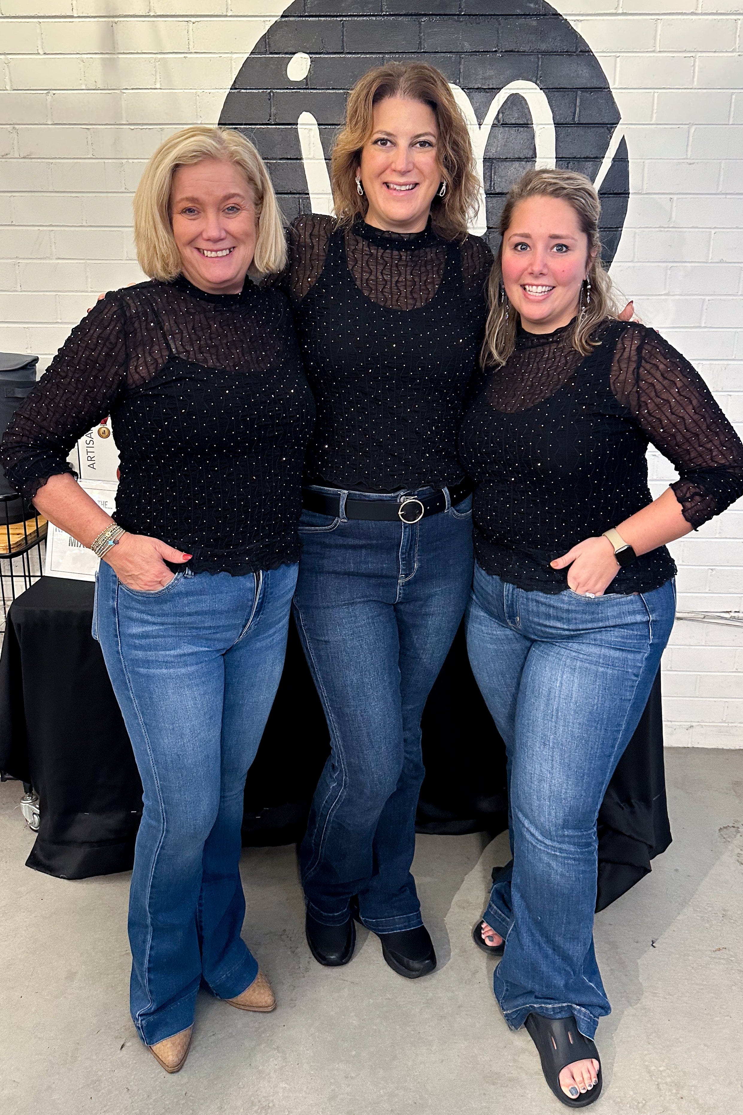Black Mock Neck Lace Rhinestone Top