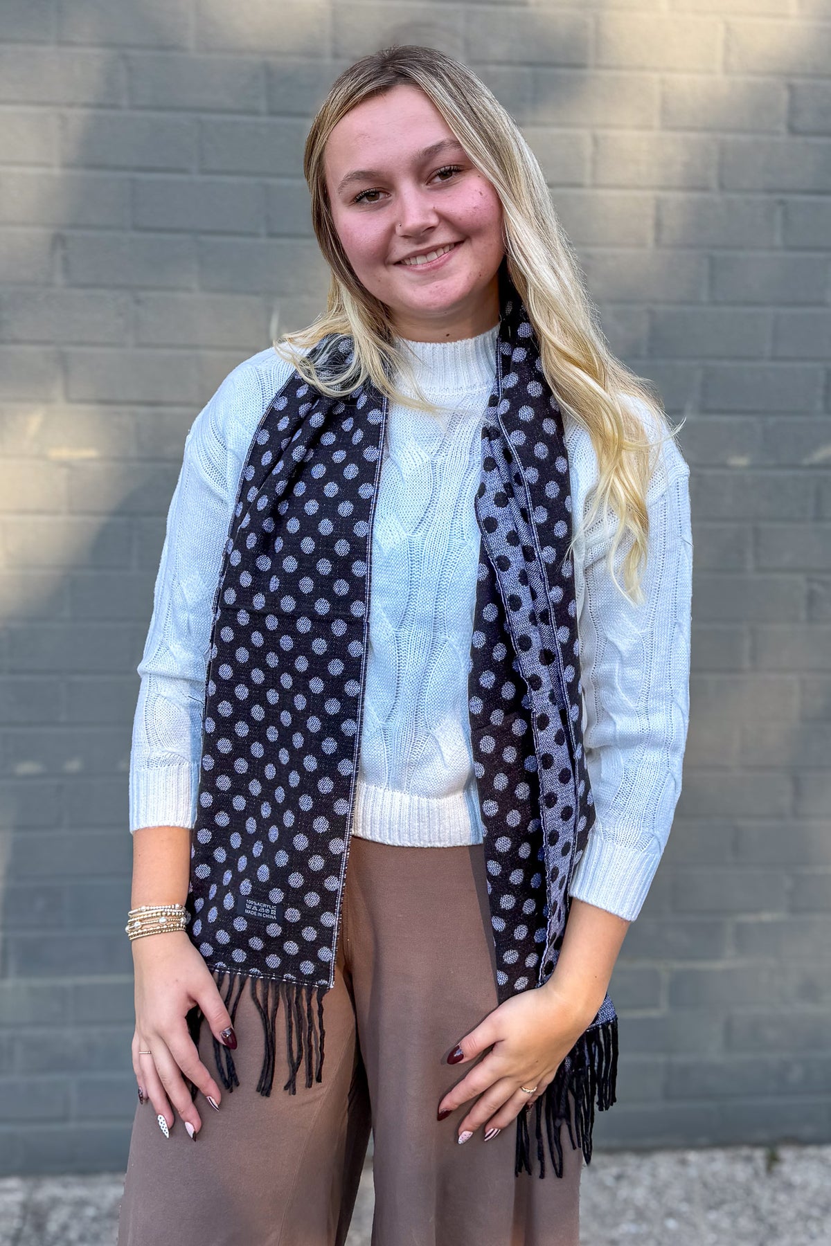 Cashmere Feel Scarf Black Dots