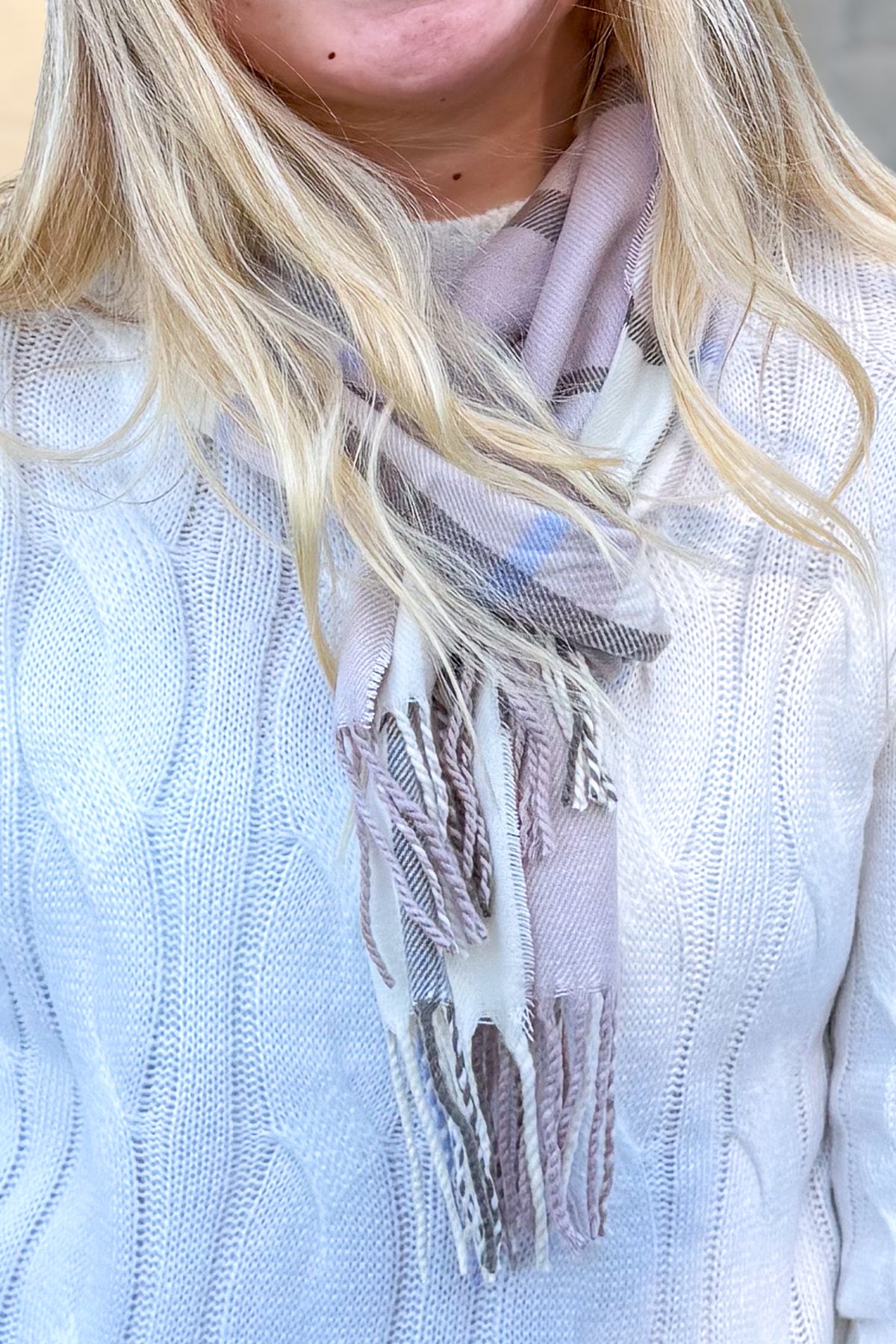 Purple & Gray Plaid Cashmere Feel Scarf