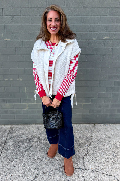 Red & Ivory Striped Terry Pullover Styled