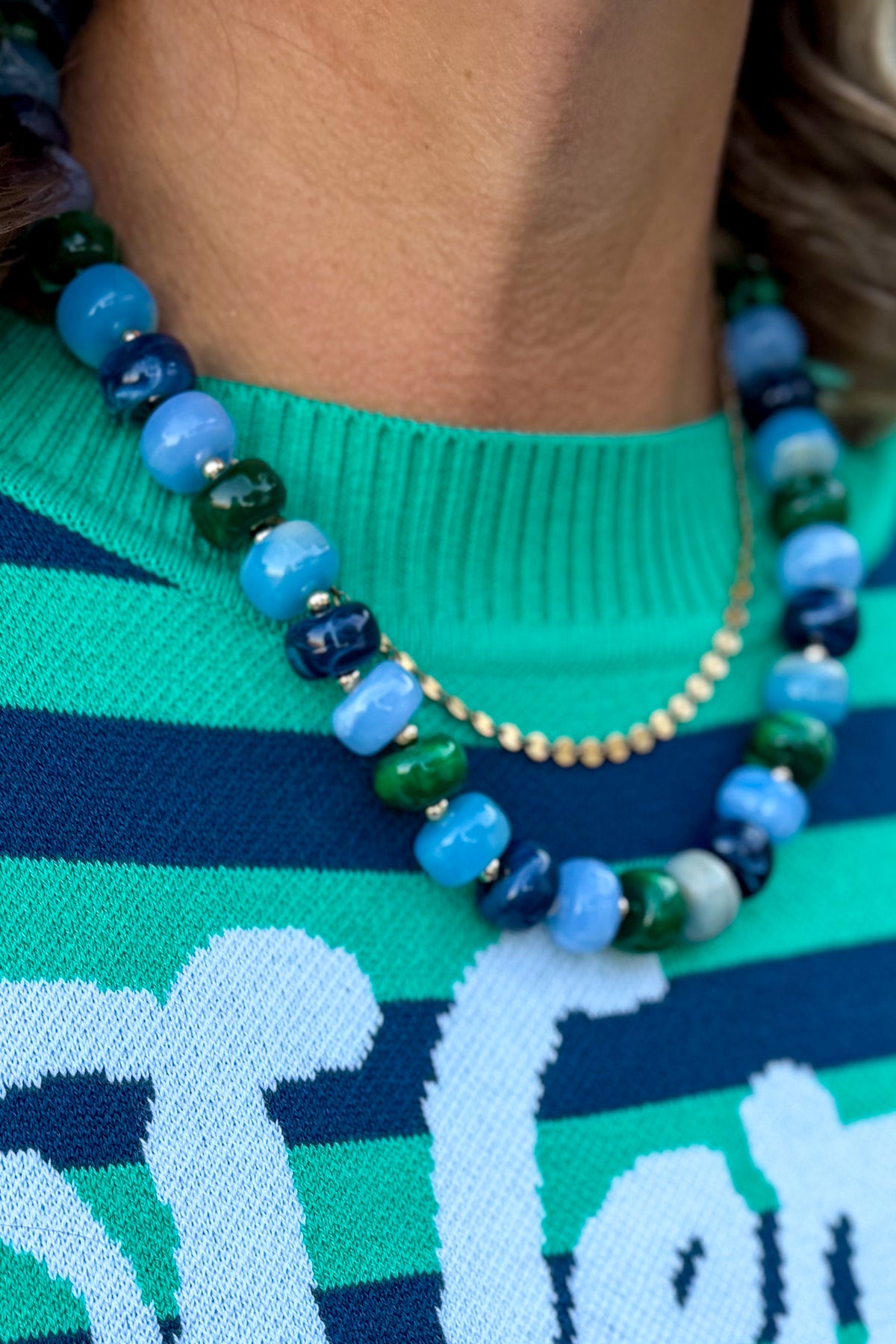 Blue Multi Marble Beaded Necklace