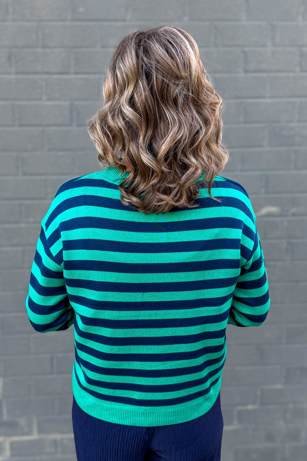 Green & Navy Striped Very Merry Sweater Back