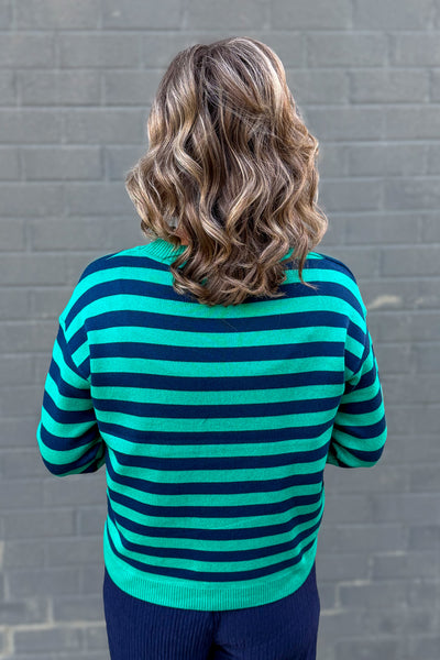 Green & Navy Striped Very Merry Sweater Back