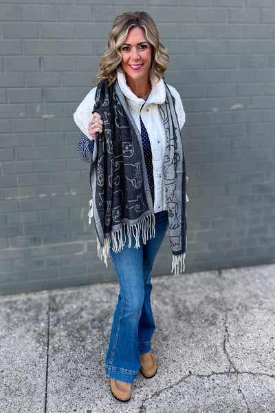 Black Reversible Puppy Print Shawl