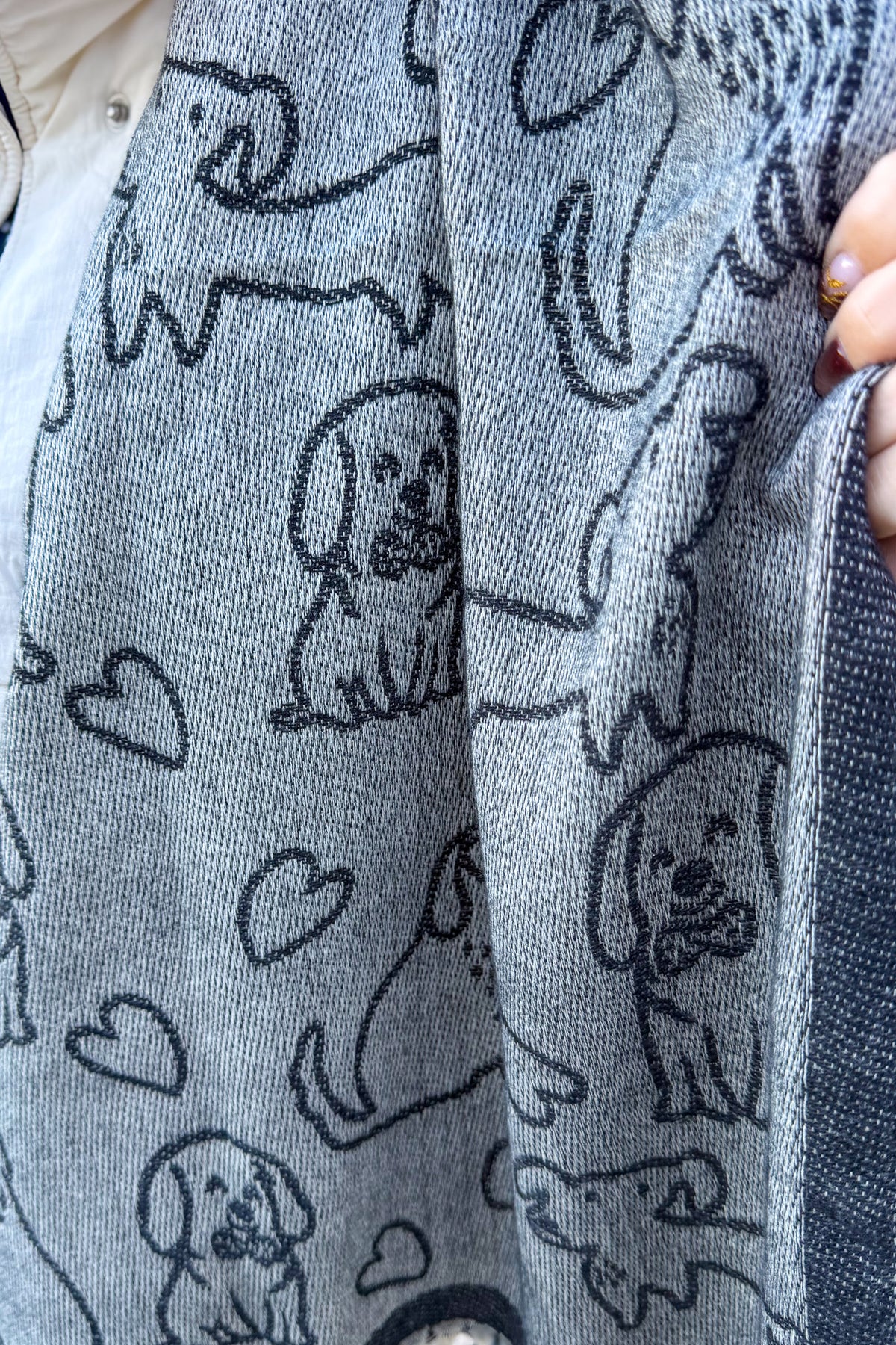 Black Reversible Puppy Print Shawl Detailed