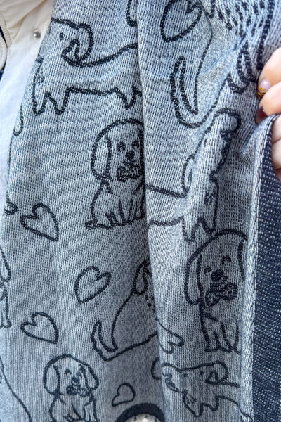 Black Reversible Puppy Print Shawl Detailed