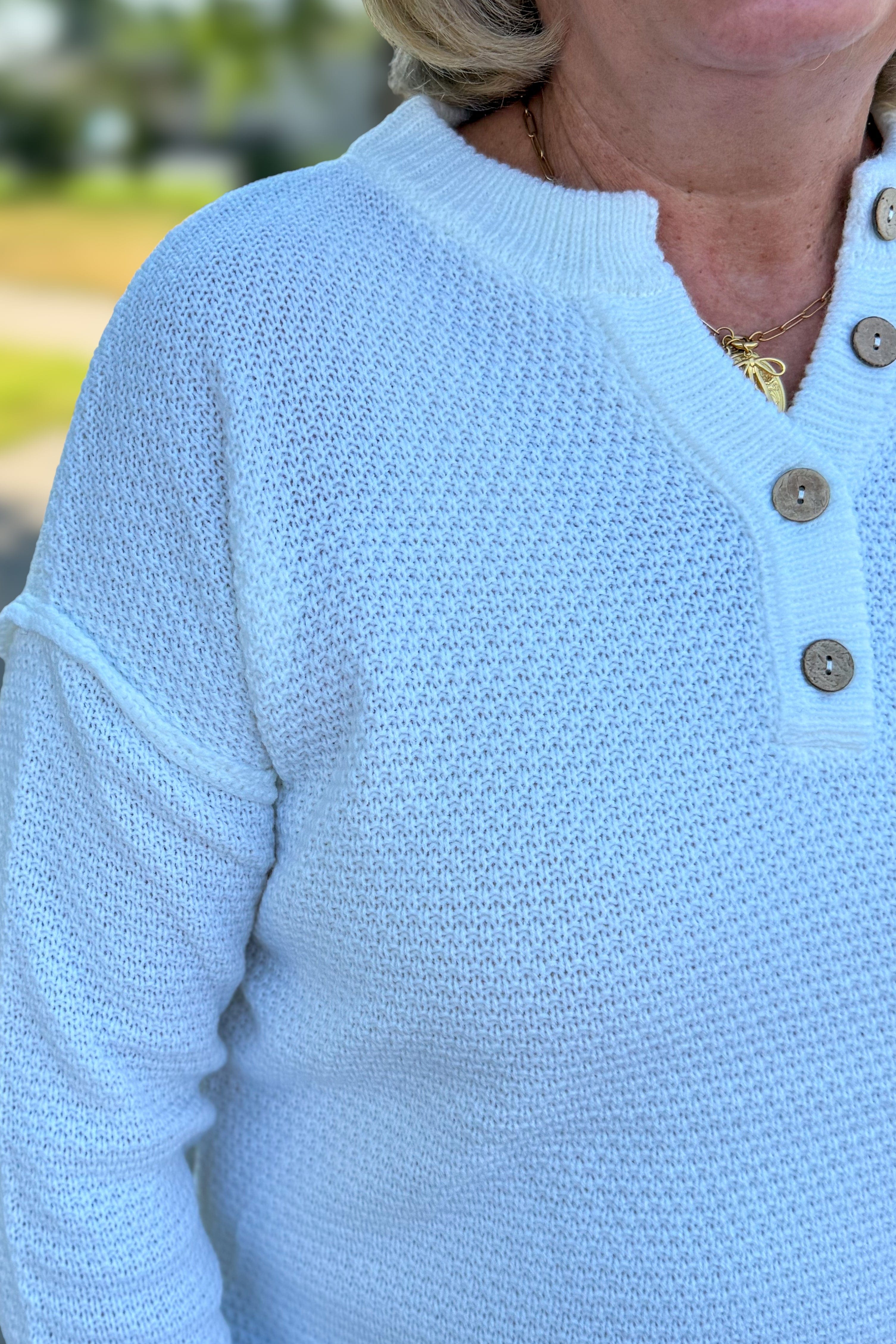 Ivory Button Henley Basic Sweater
