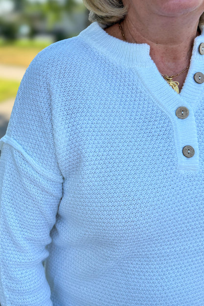 Ivory Button Henley Basic Sweater