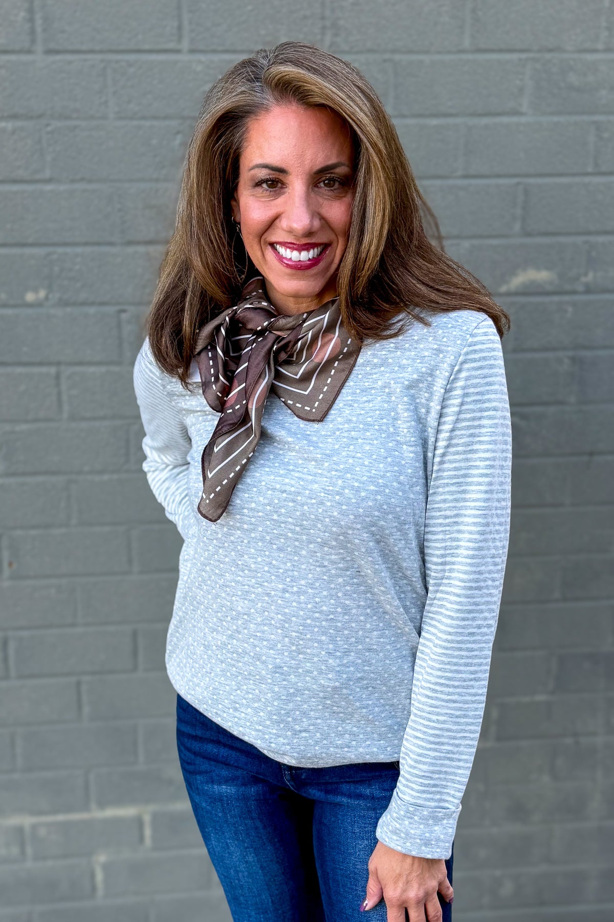 Heather Grey Polka Dot & Stripe Mix Top