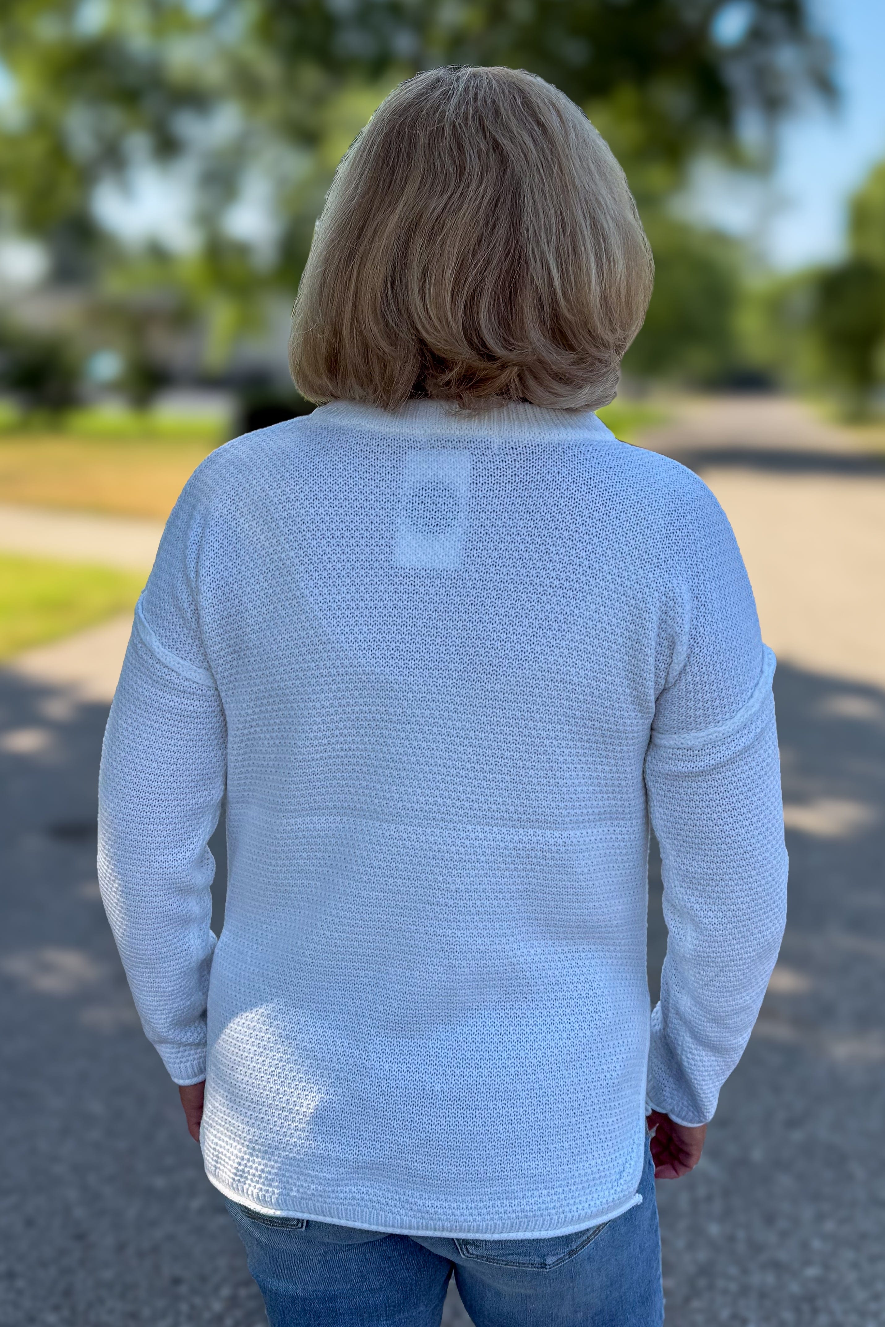 Ivory Button Henley Basic Sweater