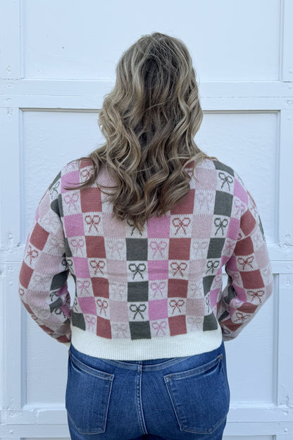 Checkered Bows Cropped Sweater back