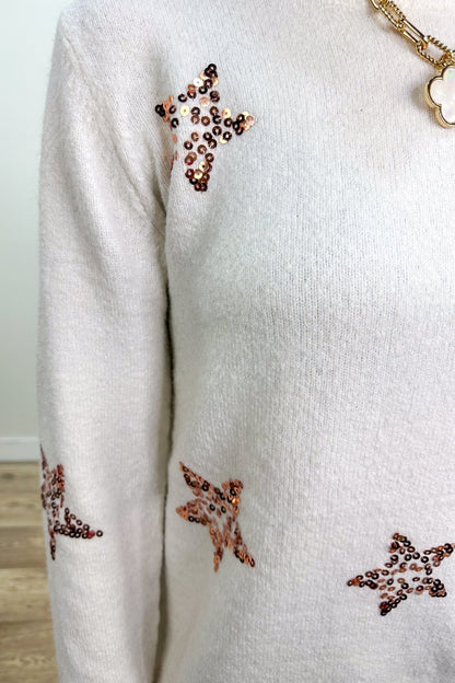 Ivory with Sequin Stars Sweater details