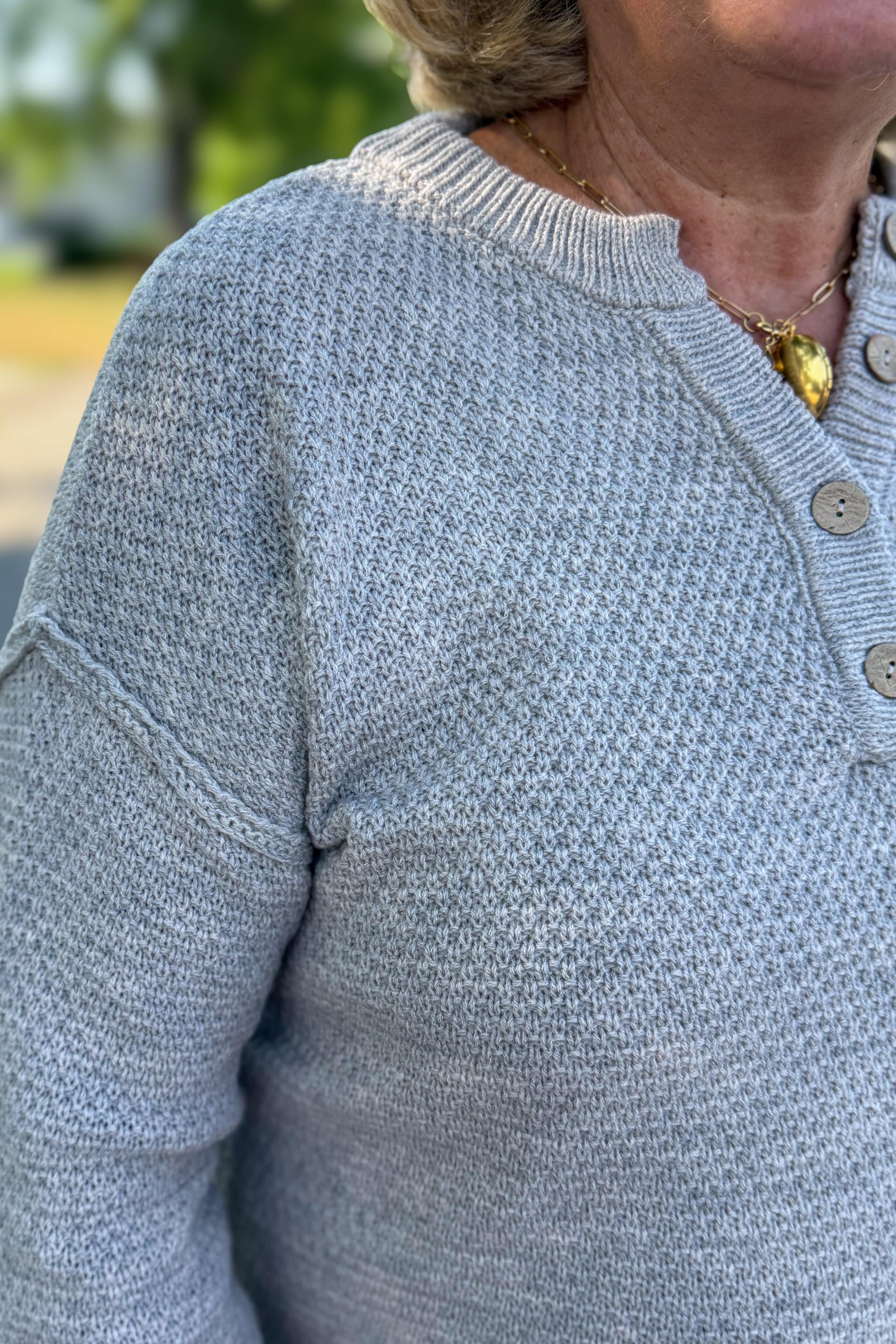 Heather Beige Button Henley Basic Sweater