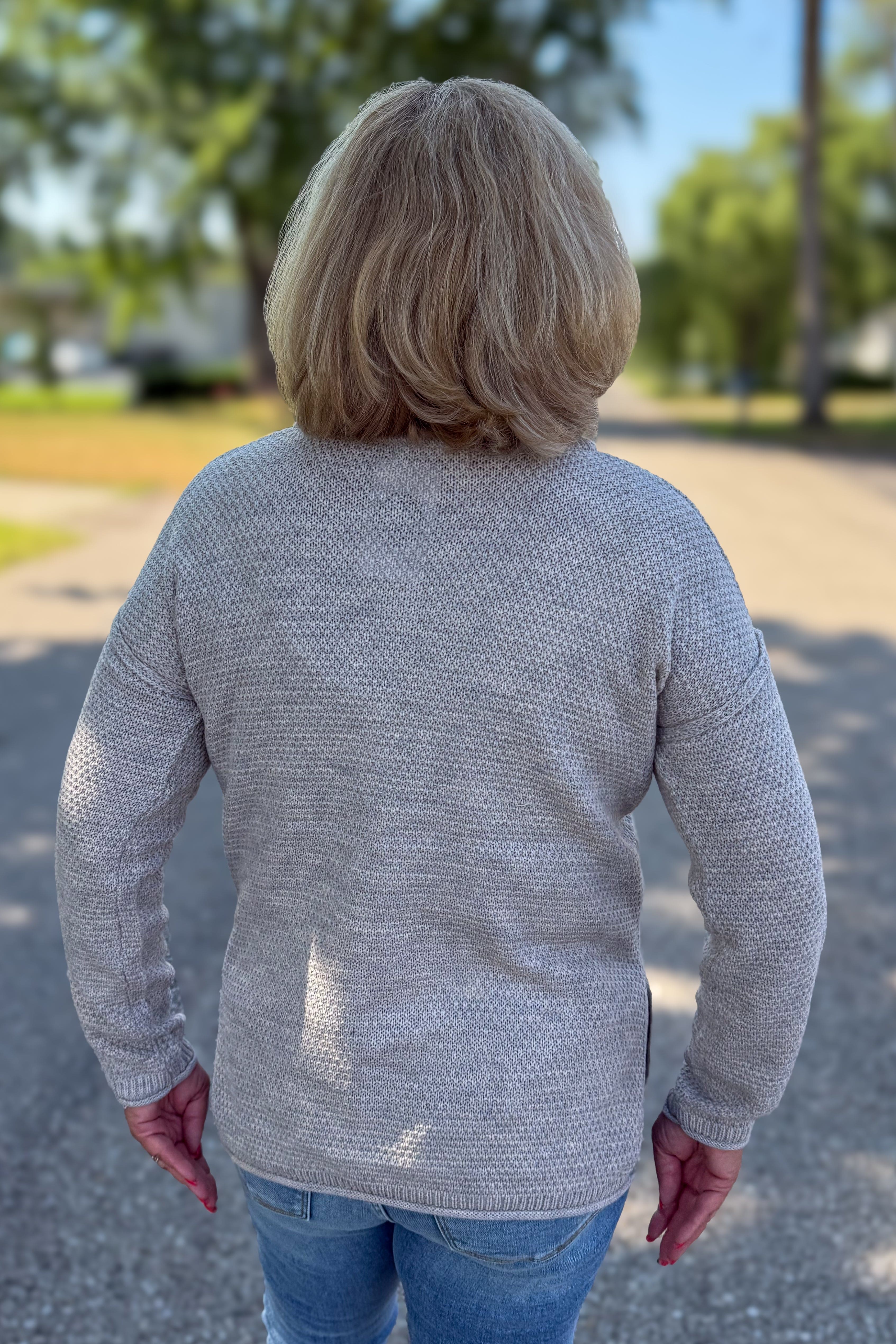 Heather Beige Button Henley Basic Sweater