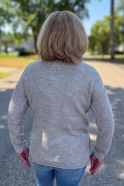 Heather Beige Button Henley Basic Sweater