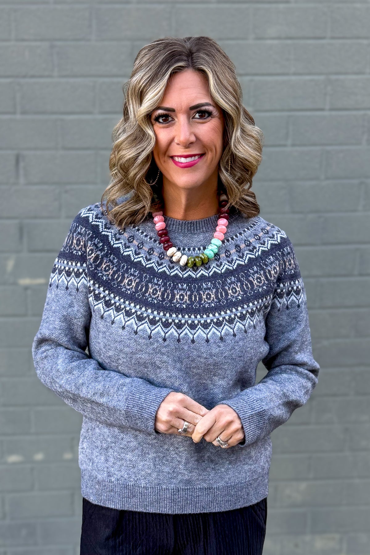Charcoal Fairisle Knit Sweater