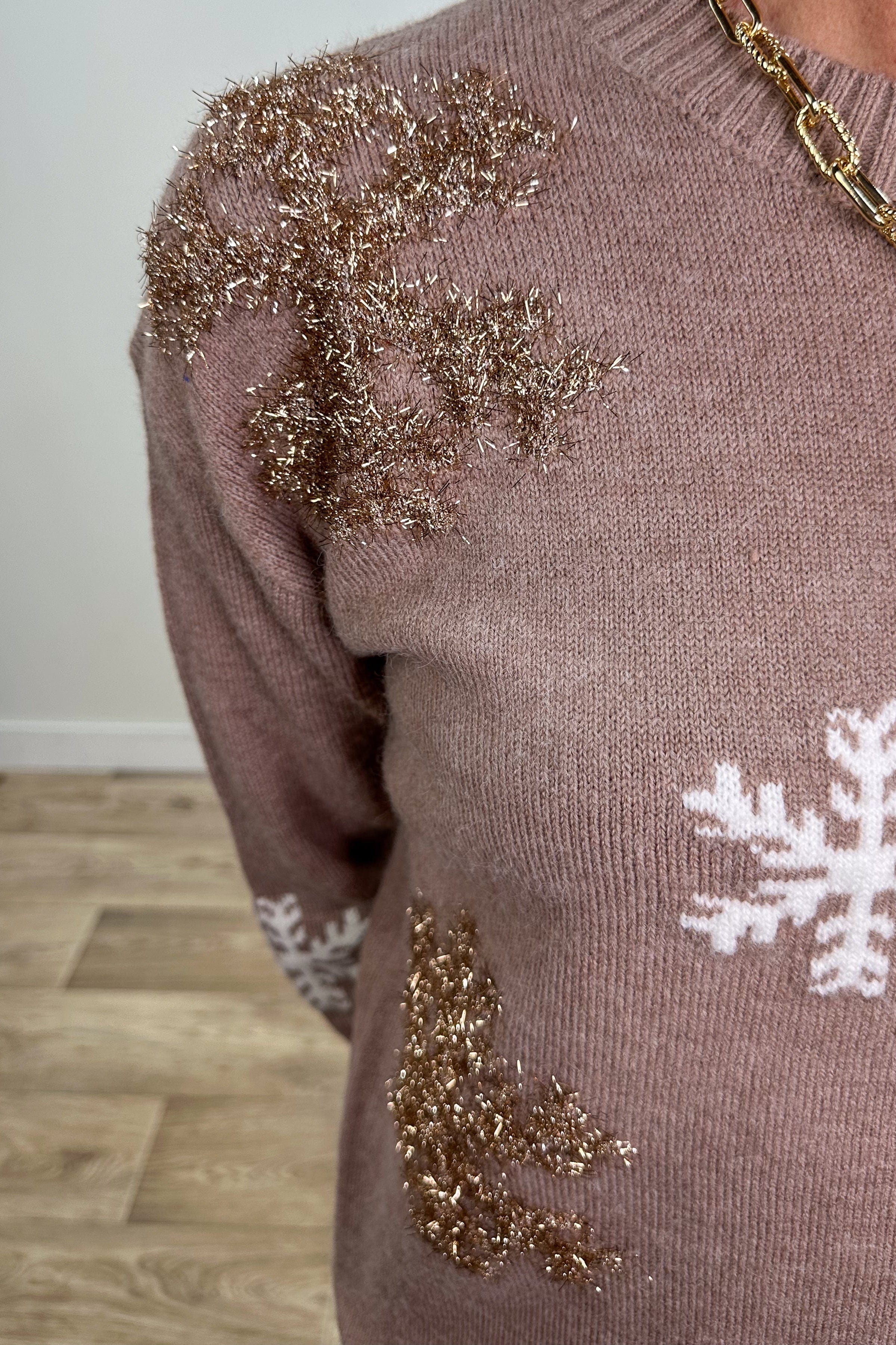 Mocha Sweater with Snowflakes detail