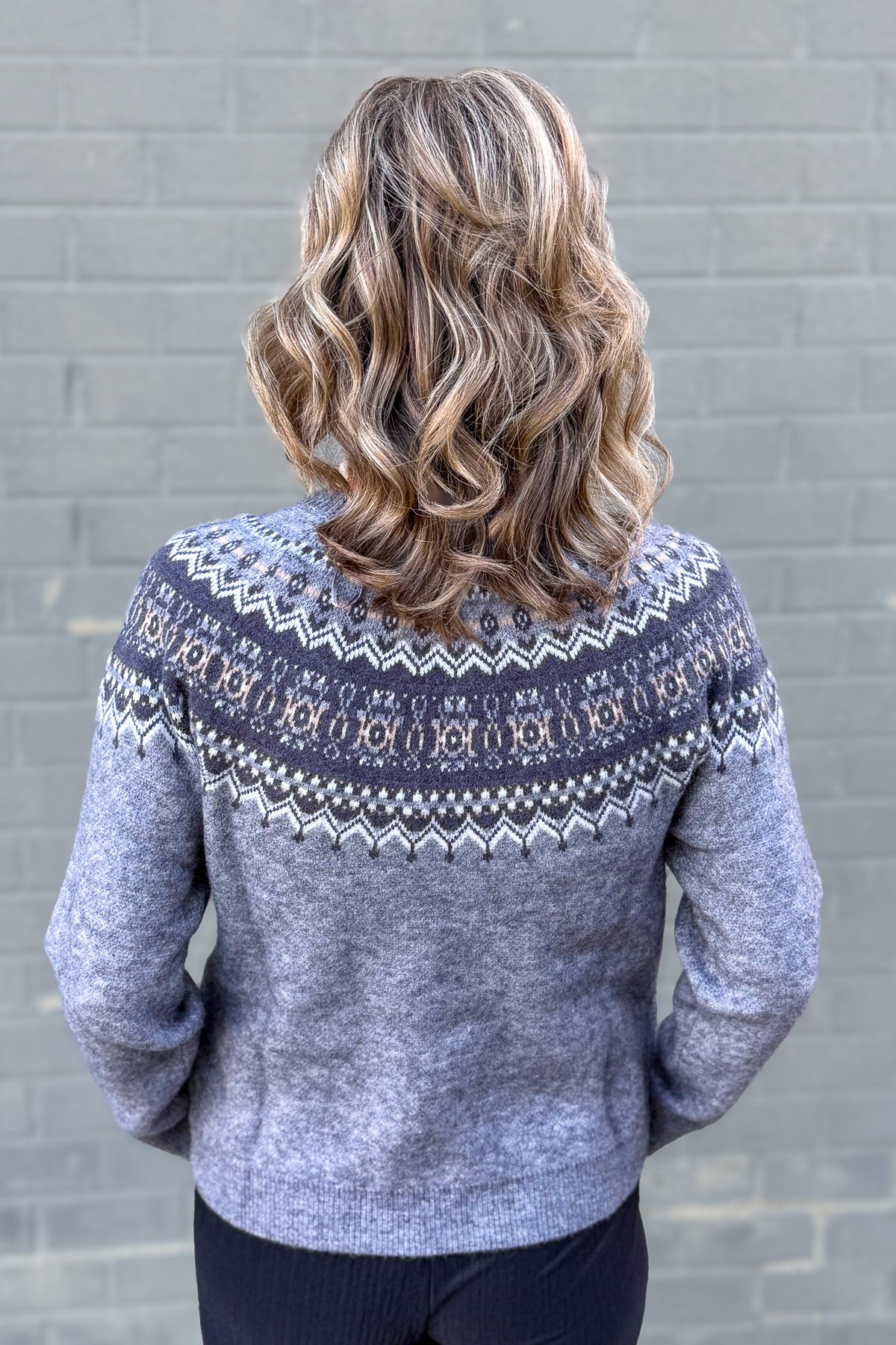 Charcoal Fairisle Knit Sweater Back