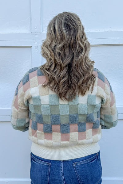 Soft Hued Checkered Button Cardigan back