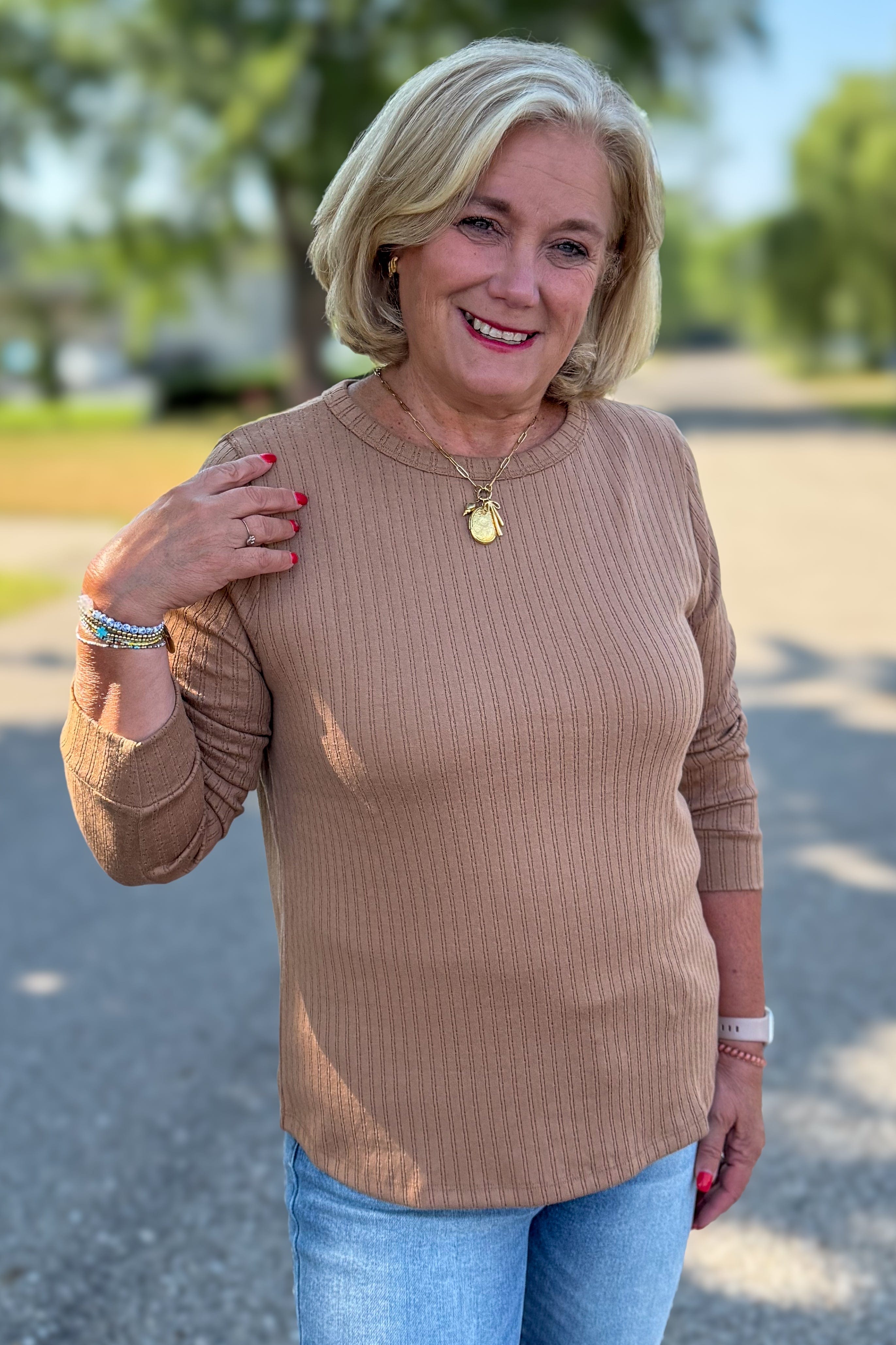 Caramel Pointelle Knit Top