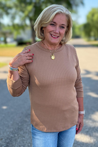 Caramel Pointelle Knit Top