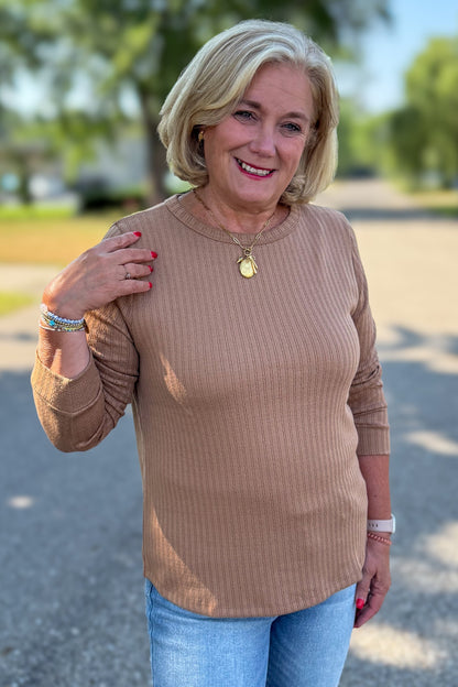Caramel Pointelle Knit Top
