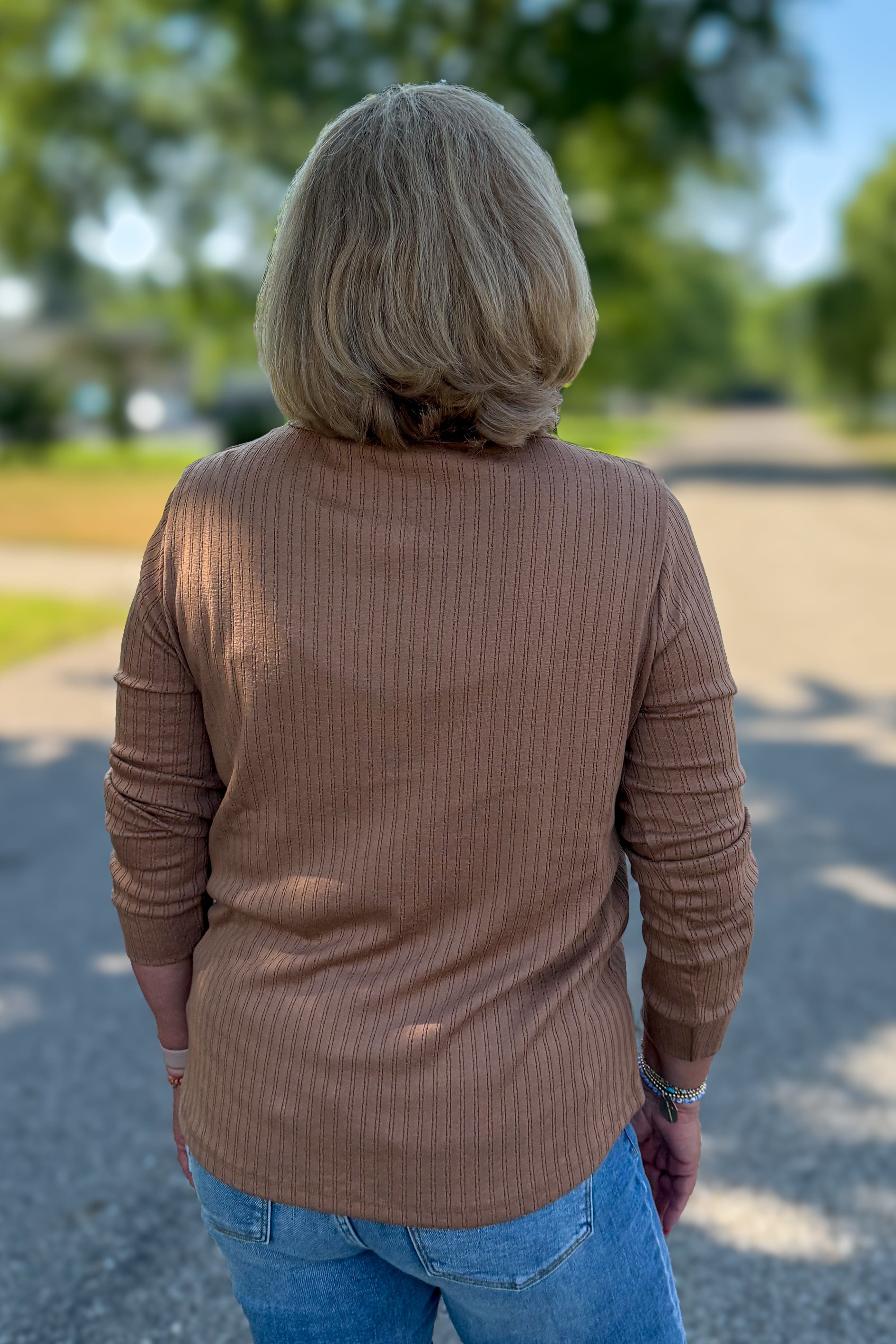 Caramel Pointelle Knit Top back