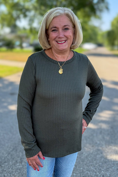 Olive Pointelle Knit Top