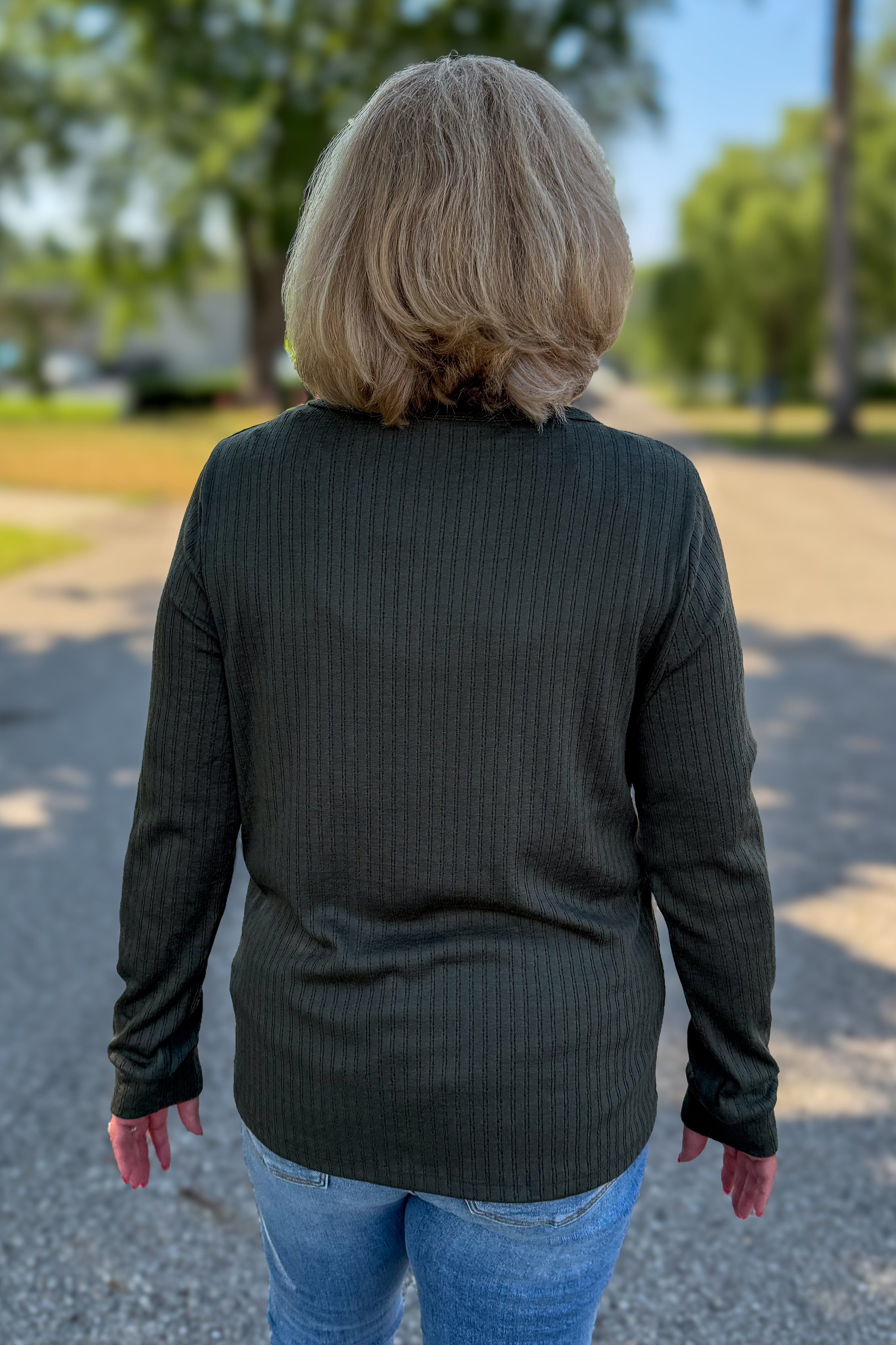 Olive Pointelle Knit Top back