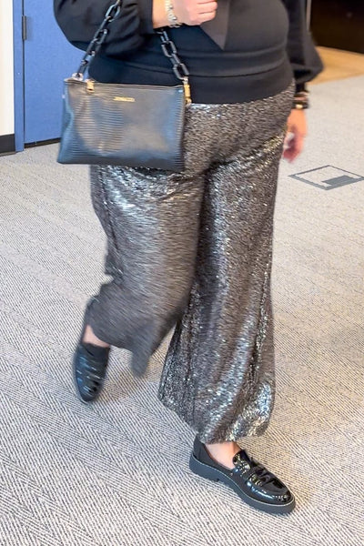 Black Gold Sequin Wide Leg Pant