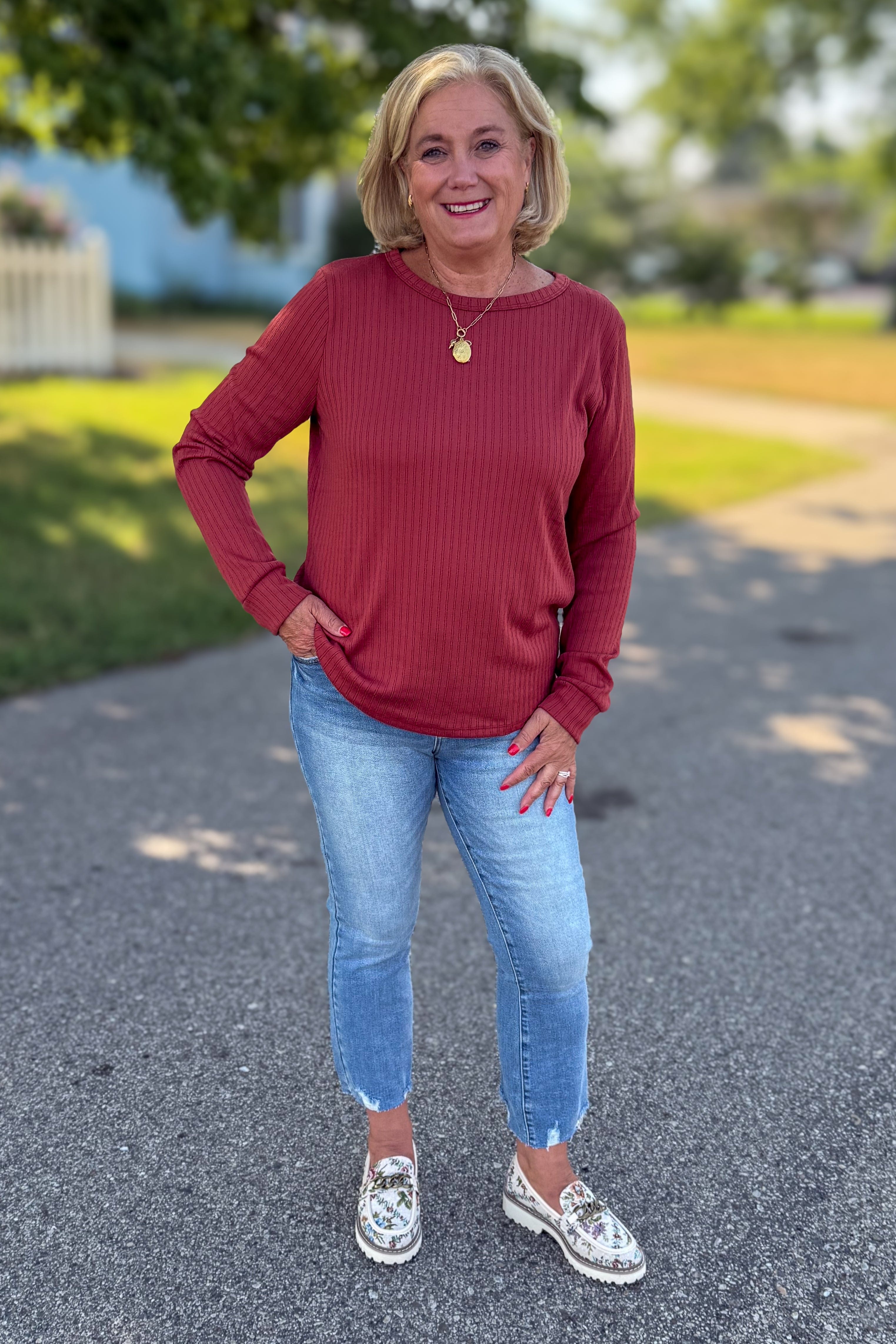 Brick Pointelle Knit Top
