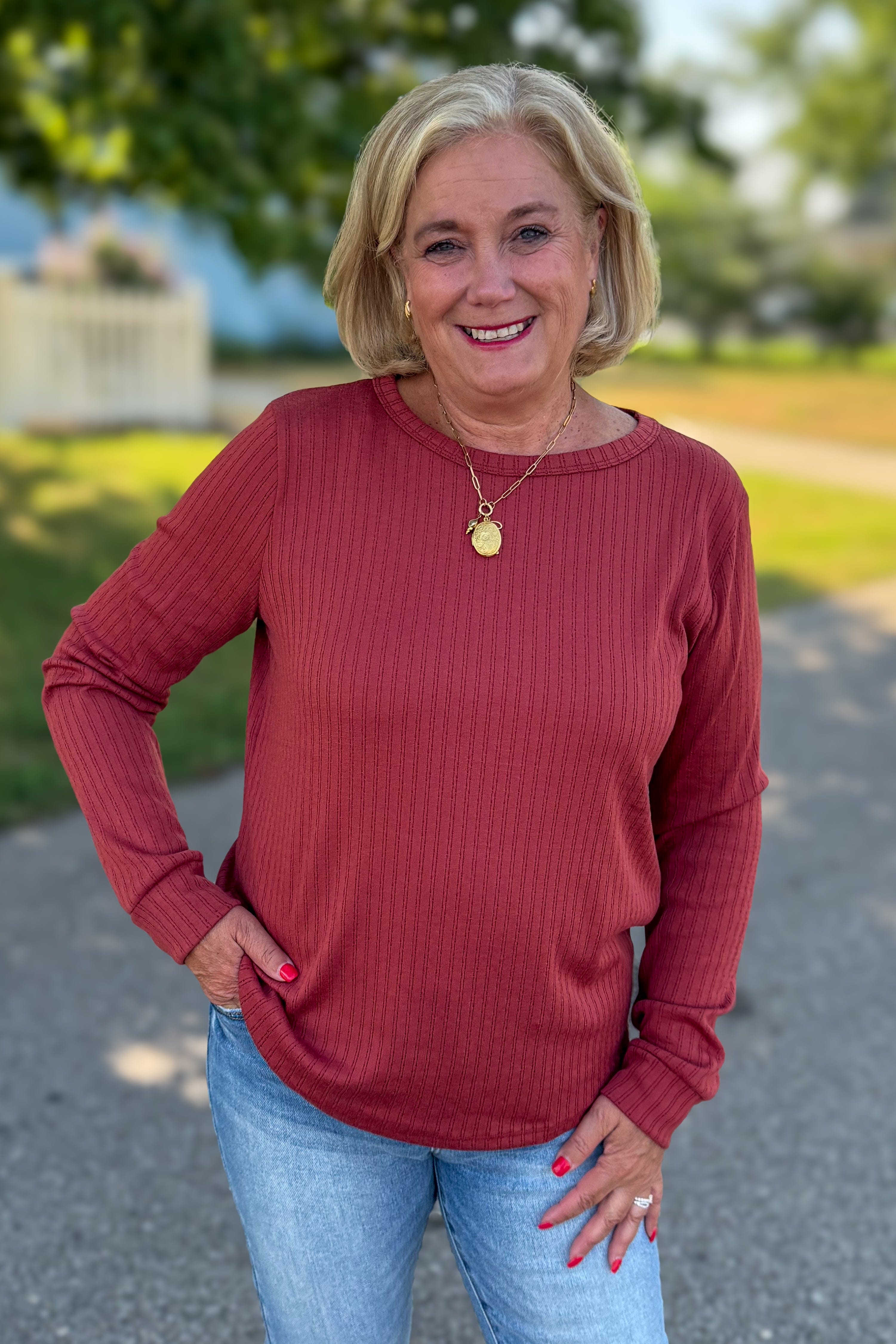 Brick Pointelle Knit Top