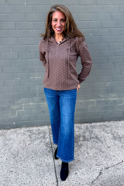 Coffee Polka Dot Drawstring Top Styled