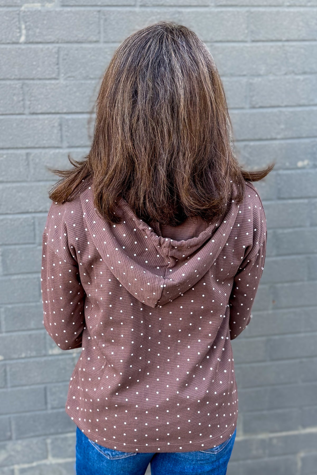 Coffee Polka Dot Drawstring Top Back