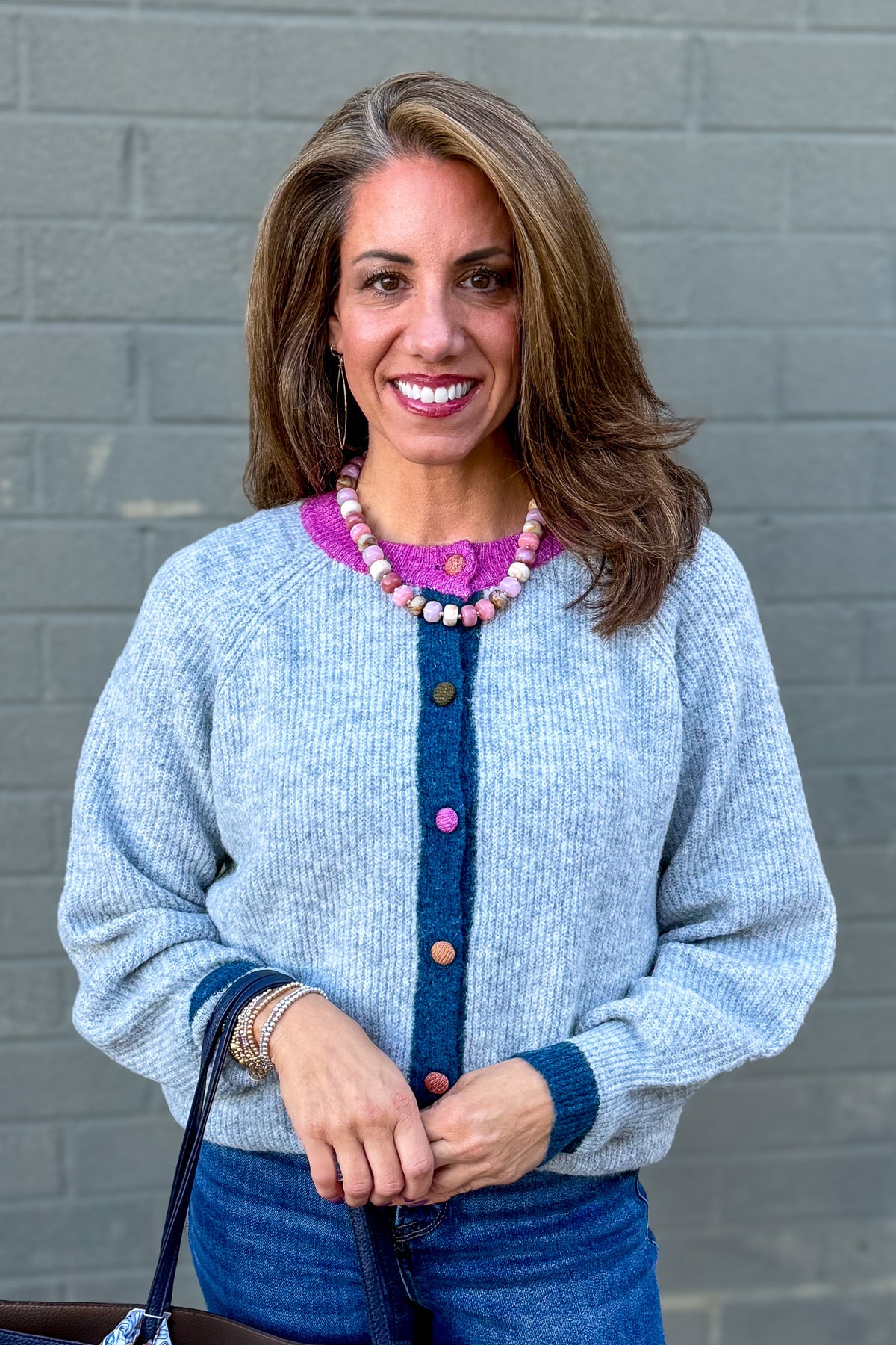 Heather Grey Color Trimmed Cardigan