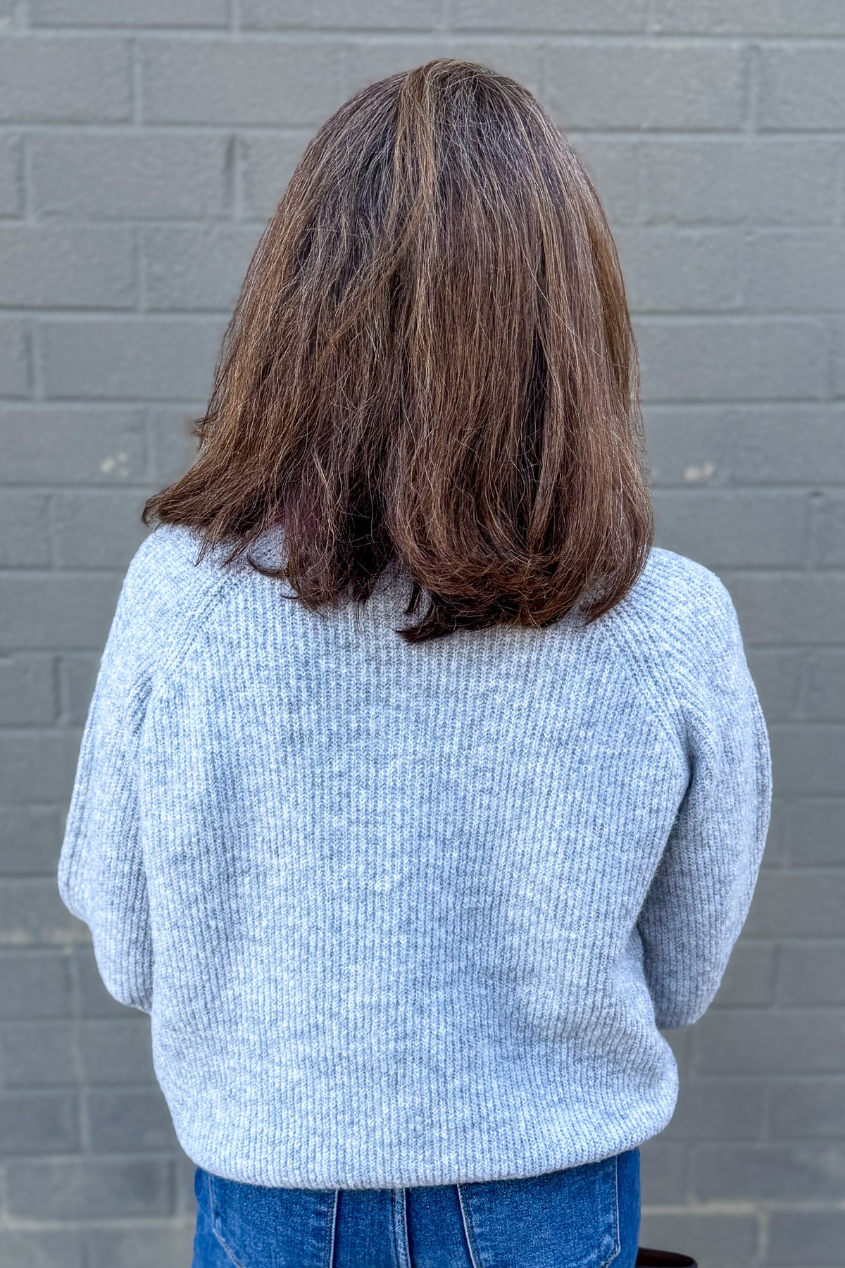 Heather Grey Color Trimmed Cardigan Back