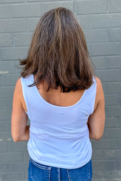 White VNeck Bamboo Knit Tank Back