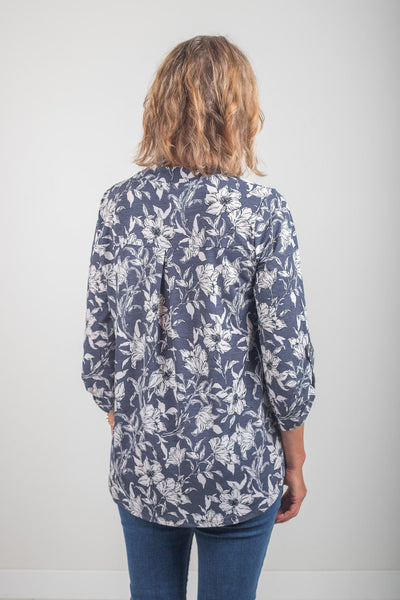 Charcoal w/Whit Flowers Lizzy Top