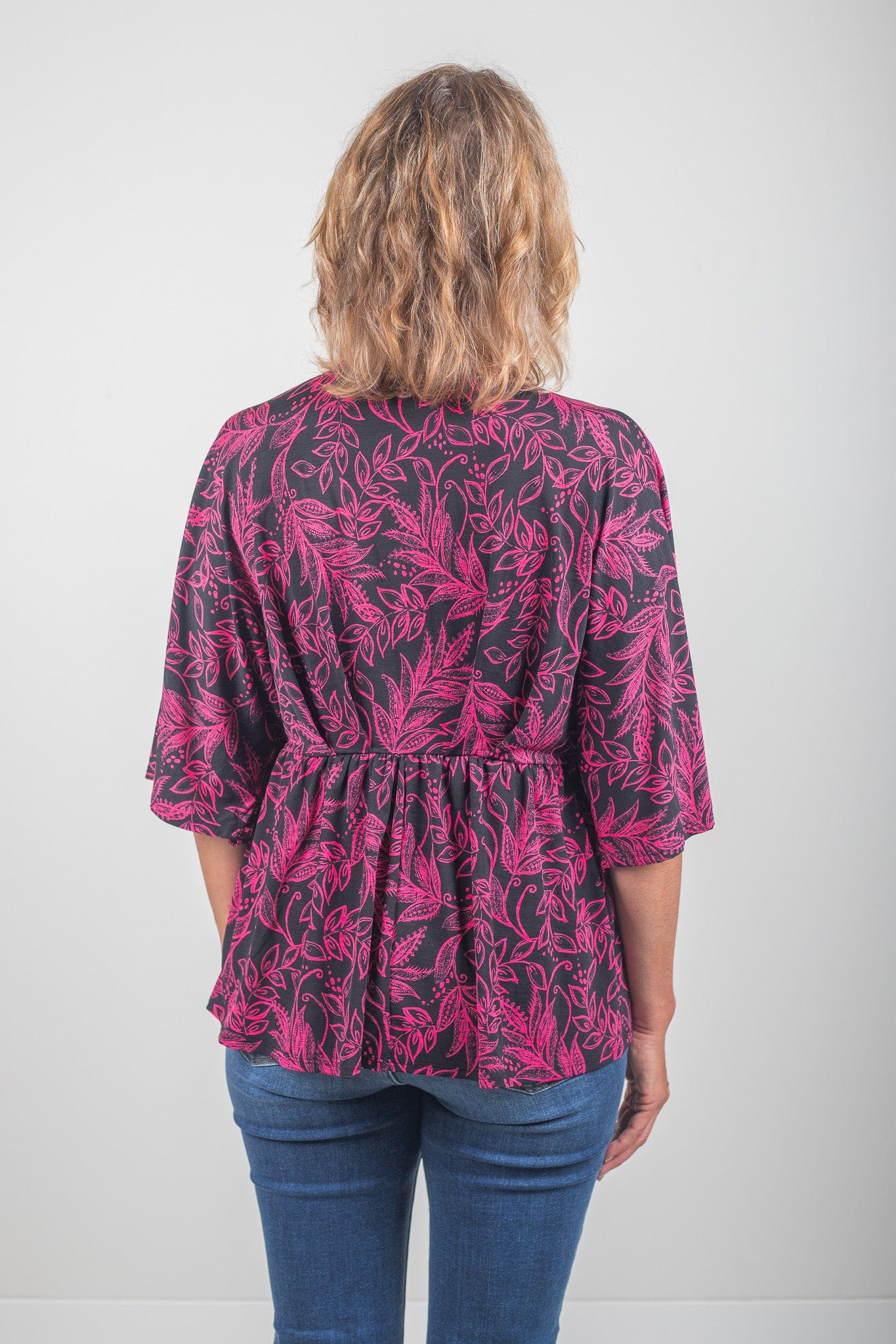 Black w/Pink Leaf Dreamer Babydoll Top