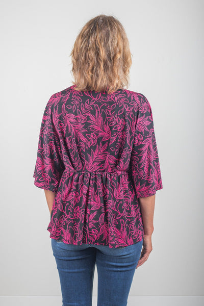 Black w/Pink Leaf Dreamer Babydoll Top